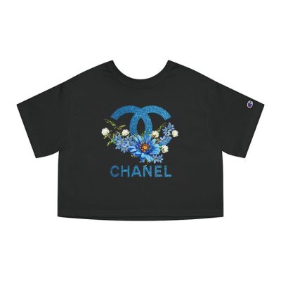 Chanel Glitter Flower Logo Champion Lady Crop-Top T-Shirt CTB2645