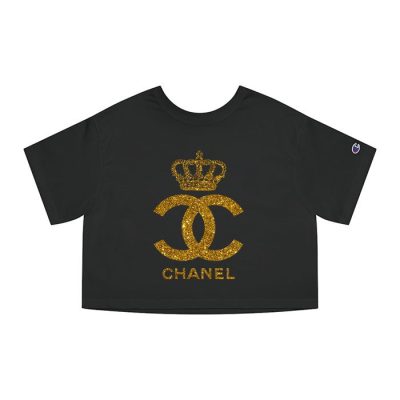 Chanel Queen Glitter Logo Champion Lady Crop-Top T-Shirt CTB2490