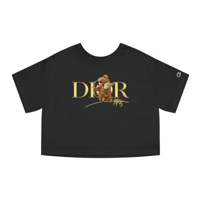 Dior Gold Logo Luxury Angel Teddy Bear Champion Lady Crop-Top T-Shirt CTB2673