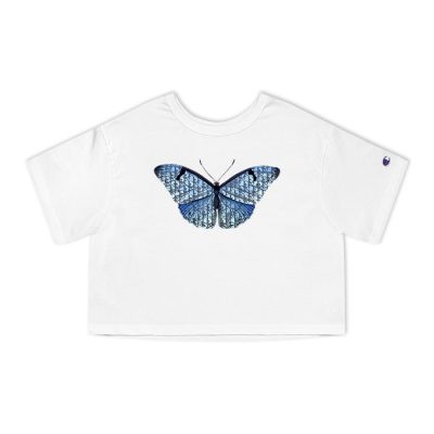 Dior Logo Luxury Pattern Butterfly Champion Lady Crop-Top T-Shirt CTB2668