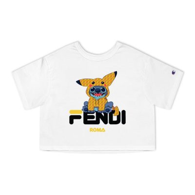 Fendi Roma Stitch Pikachu Champion Lady Crop-Top T-Shirt CTB2709