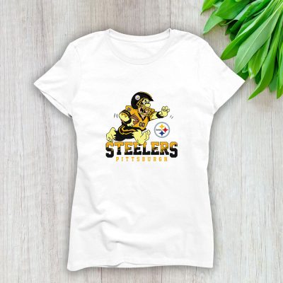 Fred Flintstone With The Pittsburgh Steelers Team Customized Lady T-Shirt Women Tee LTL11038