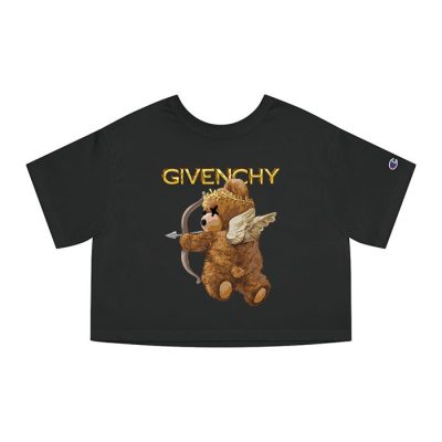 Givenchy Gold Logo Luxury Teddy Bear Champion Lady Crop-Top T-Shirt CTB2610