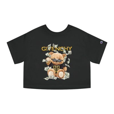 Givenchy Gold Logo Luxury Teddy Bear Champion Lady Crop-Top T-Shirt CTB2611