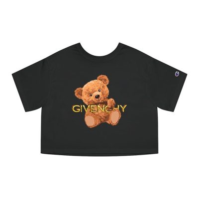 Givenchy Gold Logo Luxury Teddy Bear Champion Lady Crop-Top T-Shirt CTB2612