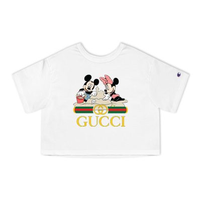 Gucci Mickey And Minnie Mouse On The Beach Champion Lady Heritage Crop-Top T-Shirt CTB005