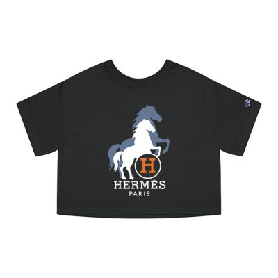 Hermes Paris Horse Logo Champion Lady Crop-Top T-Shirt CTB2513