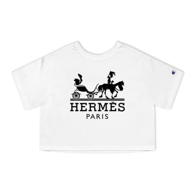 Hermes Paris Horse Logo Champion Lady Crop-Top T-Shirt CTB2515