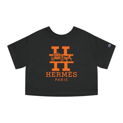 Hermes Paris Horse Logo Champion Lady Crop-Top T-Shirt CTB2520