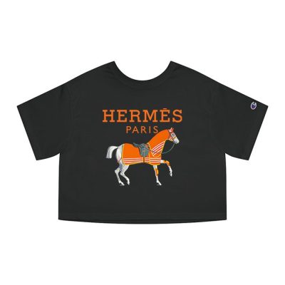 Hermes Paris Horse Original Logo Champion Lady Crop-Top T-Shirt CTB2509