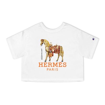 Hermes Paris Horse Original Logo Champion Lady Crop-Top T-Shirt CTB2521