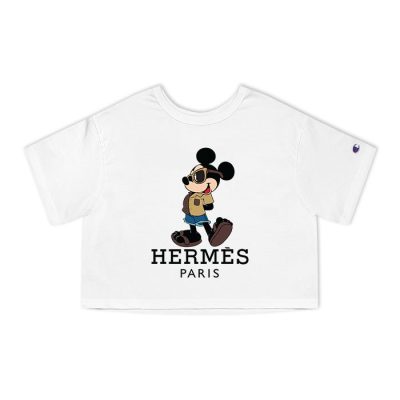 Hermes Paris Mickey Mouse Champion Lady Crop-Top T-Shirt CTB2535