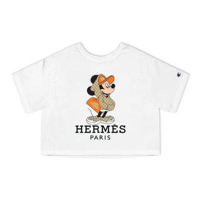 Hermes Paris Mickey Mouse Champion Lady Crop-Top T-Shirt CTB2537