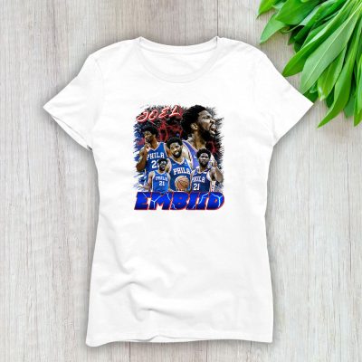 Joel Embiid 21 X Philadelphia 76ers Basketball Team X 90s Style Vintage Lady T-Shirt Women Tee LTL12875