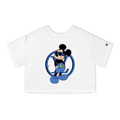 Louis Vuitton Blue Monogram Canvas Pattern Mickey Mouse Champion Lady Heritage Crop-Top T-Shirt CTB093