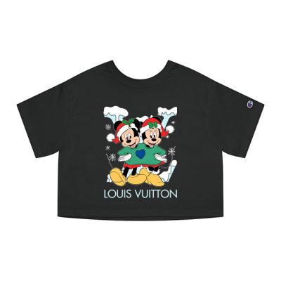 Louis Vuitton Logo Luxury Christmas Mickey Mouse Minnie Mouse Champion Lady Heritage Crop-Top T-Shirt CTB114