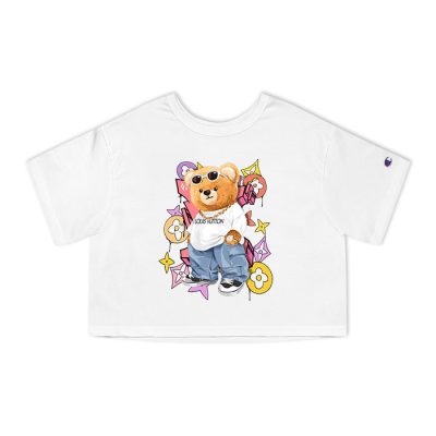 Louis Vuitton Logo Luxury Graffiti Teddy Bear Champion Lady Crop-Top T-Shirt NTB2128