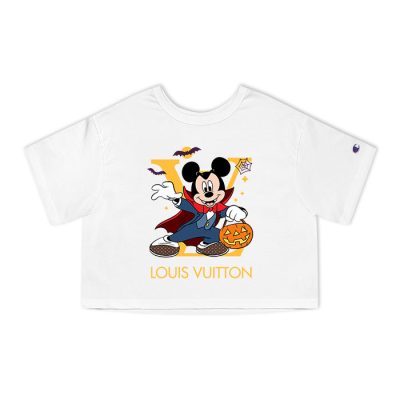 Louis Vuitton Logo Luxury Halloween Pumpkin Dracula Mickey Mouse Champion Lady Heritage Crop-Top T-Shirt CTB109