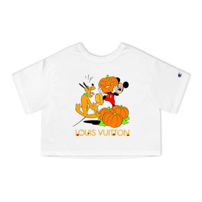 Louis Vuitton Logo Luxury Halloween Pumpkin Pluto Mickey Mouse Champion Lady Heritage Crop-Top T-Shirt CTB110