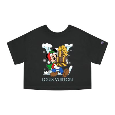 Louis Vuitton Logo Luxury Monogram Canvas Pattern Christmas Mickey Mouse Champion Lady Heritage Crop-Top T-Shirt CTB118