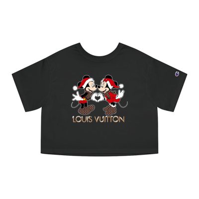 Louis Vuitton Logo Luxury Monogram Canvas Pattern Christmas Mickey Mouse Champion Lady Heritage Crop-Top T-Shirt CTB120