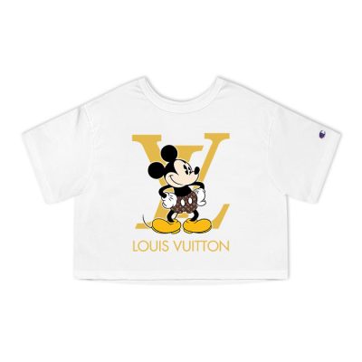 Louis Vuitton Logo Luxury Monogram Canvas Pattern Mickey Mouse Champion Lady Heritage Crop-Top T-Shirt CTB138