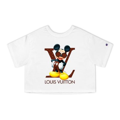 Louis Vuitton Logo Luxury Monogram Canvas Pattern Mickey Mouse Champion Lady Heritage Crop-Top T-Shirt CTB144