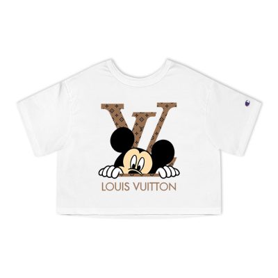 Louis Vuitton Logo Luxury Monogram Canvas Pattern Mickey Mouse Champion Lady Heritage Crop-Top T-Shirt CTB166