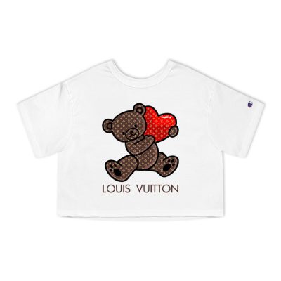 Louis Vuitton Logo Luxury Monogram Canvas Pattern Teddy Bear Champion Lady Crop-Top T-Shirt CTB2382