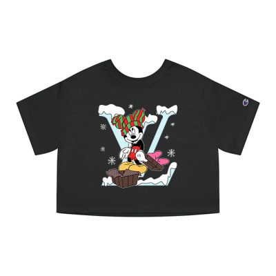 Louis Vuitton Logo Luxury Noel Mickey Mouse Champion Lady Heritage Crop-Top T-Shirt CTB111