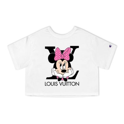 Louis Vuitton Logo Luxury Pink And White Monogram Canvas Pattern Minnie Mouse Champion Lady Heritage Crop-Top T-Shirt CTB142