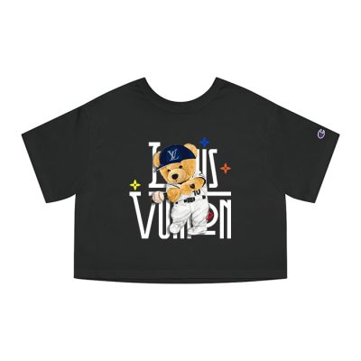 Louis Vuitton Logo Luxury Teddy Bear Baseball Champion Lady Crop-Top T-Shirt NTB2149