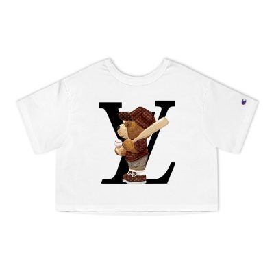 Louis Vuitton Logo Luxury Teddy Bear Baseball Champion Lady Crop-Top T-Shirt NTB2151