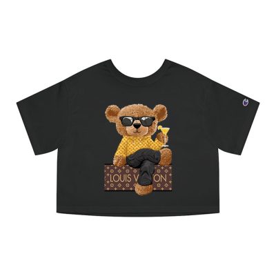 Louis Vuitton Logo Luxury Teddy Bear Champion Lady Crop-Top T-Shirt NTB2138