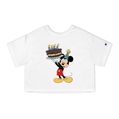 Louis Vuitton Monogram Canvas Pattern Happy Birthday Mickey Mouse Champion Lady Heritage Crop-Top T-Shirt CTB094