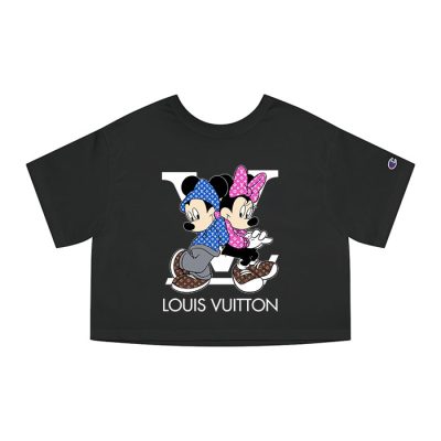 Louis Vuitton Monogram Canvas Pattern Mickey Mouse And Minnie Mouse Champion Lady Heritage Crop-Top T-Shirt CTB154