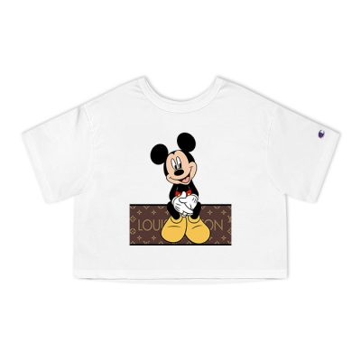 Louis Vuitton Monogram Canvas Pattern Mickey Mouse Champion Lady Heritage Crop-Top T-Shirt CTB096