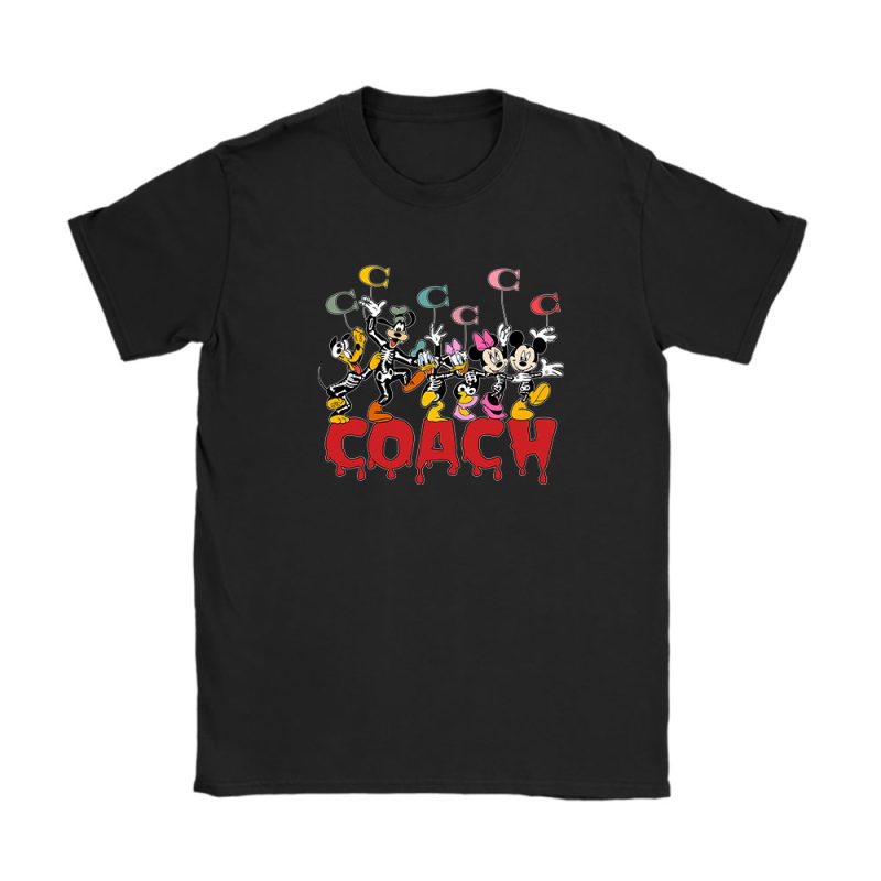 Mickey And Friends Skeleton Halloween Coach Unisex T-Shirt Cotton Tee TAT10096