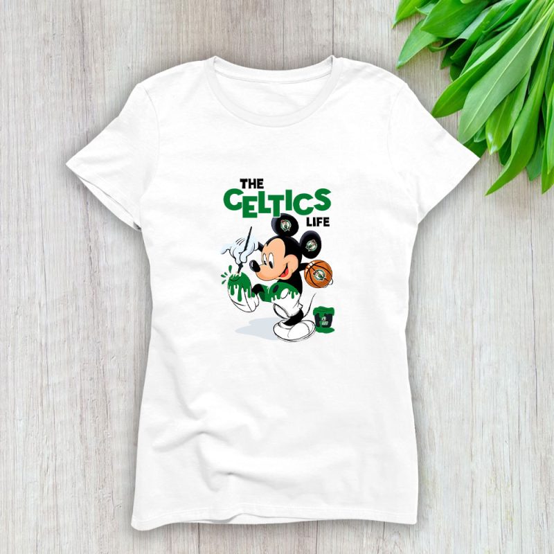 Mickey Mouse Painted Himself The Team Colors X Boston Celtics Team Lady T-Shirt Women Tee LTL11099