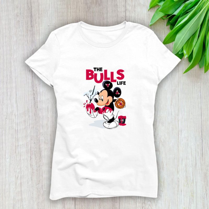 Mickey Mouse Painted Himself The Team Colors X Chicago Bulls Team Lady T-Shirt Women Tee LTL11098