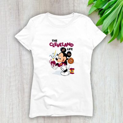 Mickey Mouse Painted Himself The Team Colors X Cleveland Cavaliers Team Lady T-Shirt Women Tee LTL11097