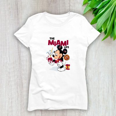 Mickey Mouse Painted Himself The Team Colors X Miami Heat Team Lady T-Shirt Women Tee LTL11100