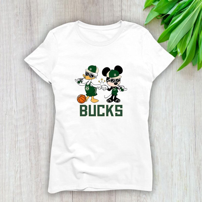 Mickey Mouse X Donald Duck X Milwaukee Bucks Team X NBA X Basketball Lady T-Shirt Women Tee LTL10833