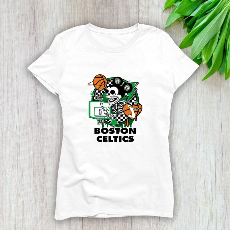 Mickey Skull Retro Basketball Sublimation Boston Celtics Team Lady T-Shirt Women Tee LTL11049