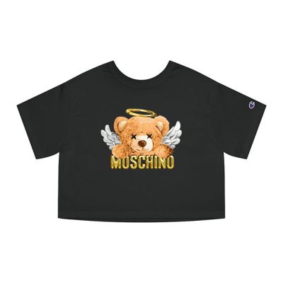 Moschino Teddy Bear Gold Luxury Champion Lady Crop-Top T-Shirt CTB2909