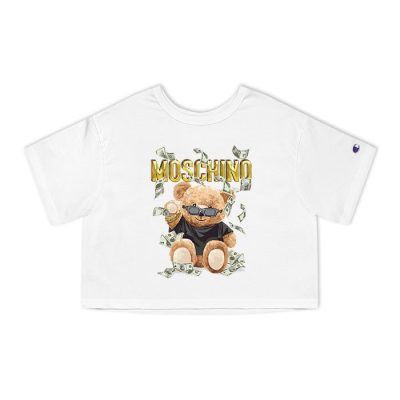 Moschino Teddy Bear Gold Luxury Champion Lady Crop-Top T-Shirt CTB2910