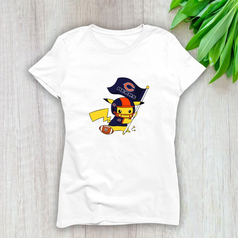 Pikachu X Flag Team X Chicago Bears Team X NFL X American Football Lady T-Shirt Women Tee LTL10921