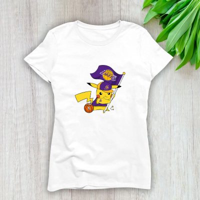 Pikachu X Flag Team X Los Angeles Lakers Team X NBA X Basketball Lady T-Shirt Women Tee LTL10906