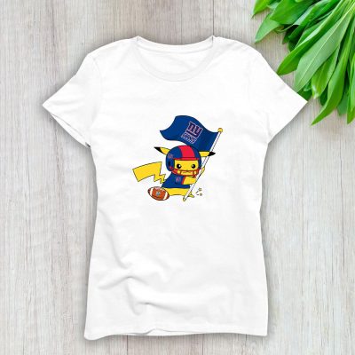 Pikachu X Flag Team X New York Giants Team X NFL X American Football Lady T-Shirt Women Tee LTL10920