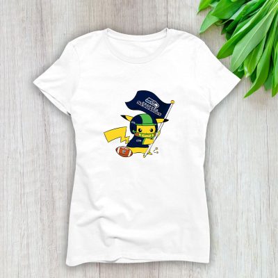 Pikachu X Flag Team X Seattle Seahawks Team X NFL X American Football Lady T-Shirt Women Tee LTL10904